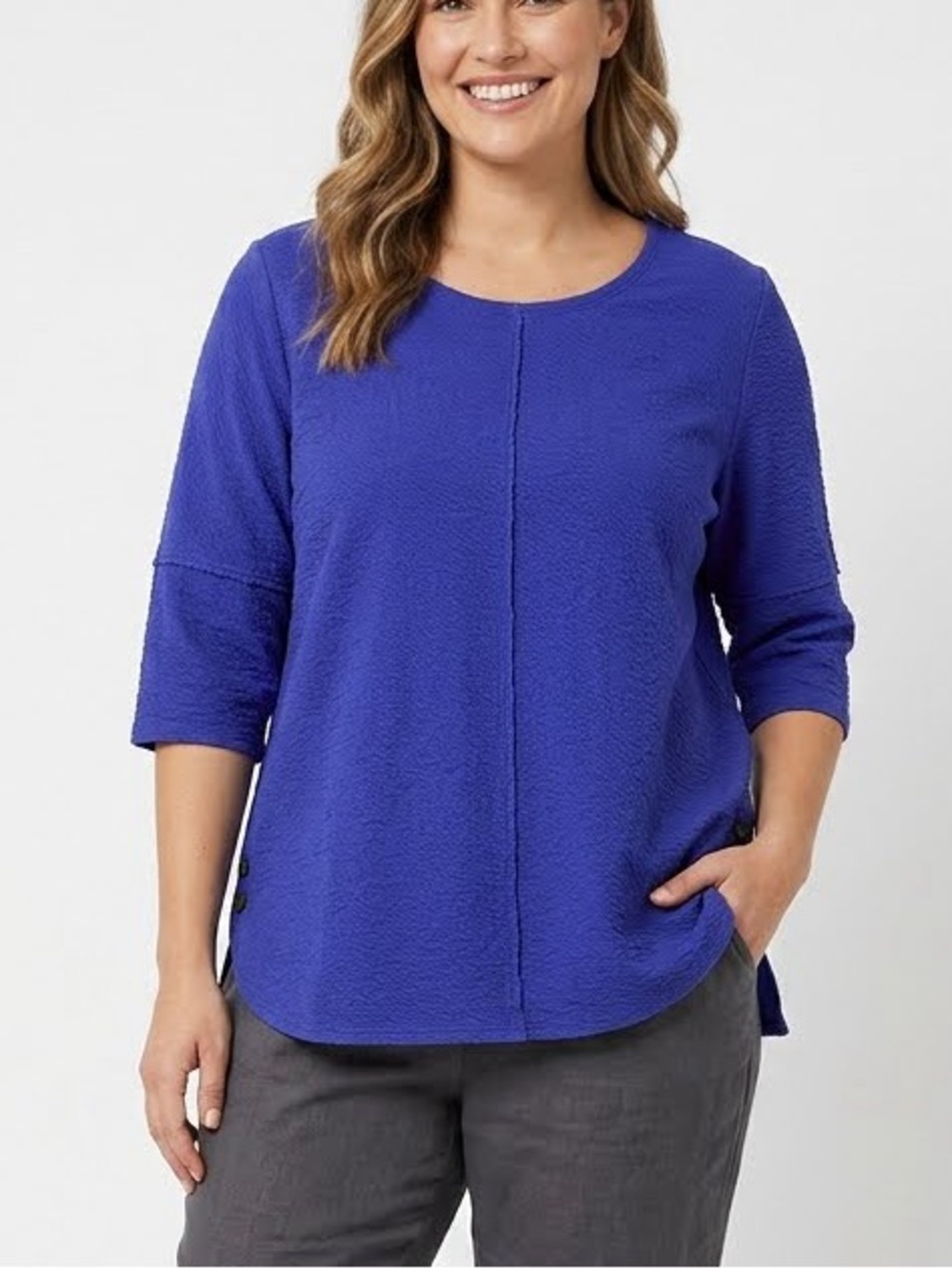 Soft Surroundings Cobalt Blue Textured 3/4 Sleeve Top Size Large